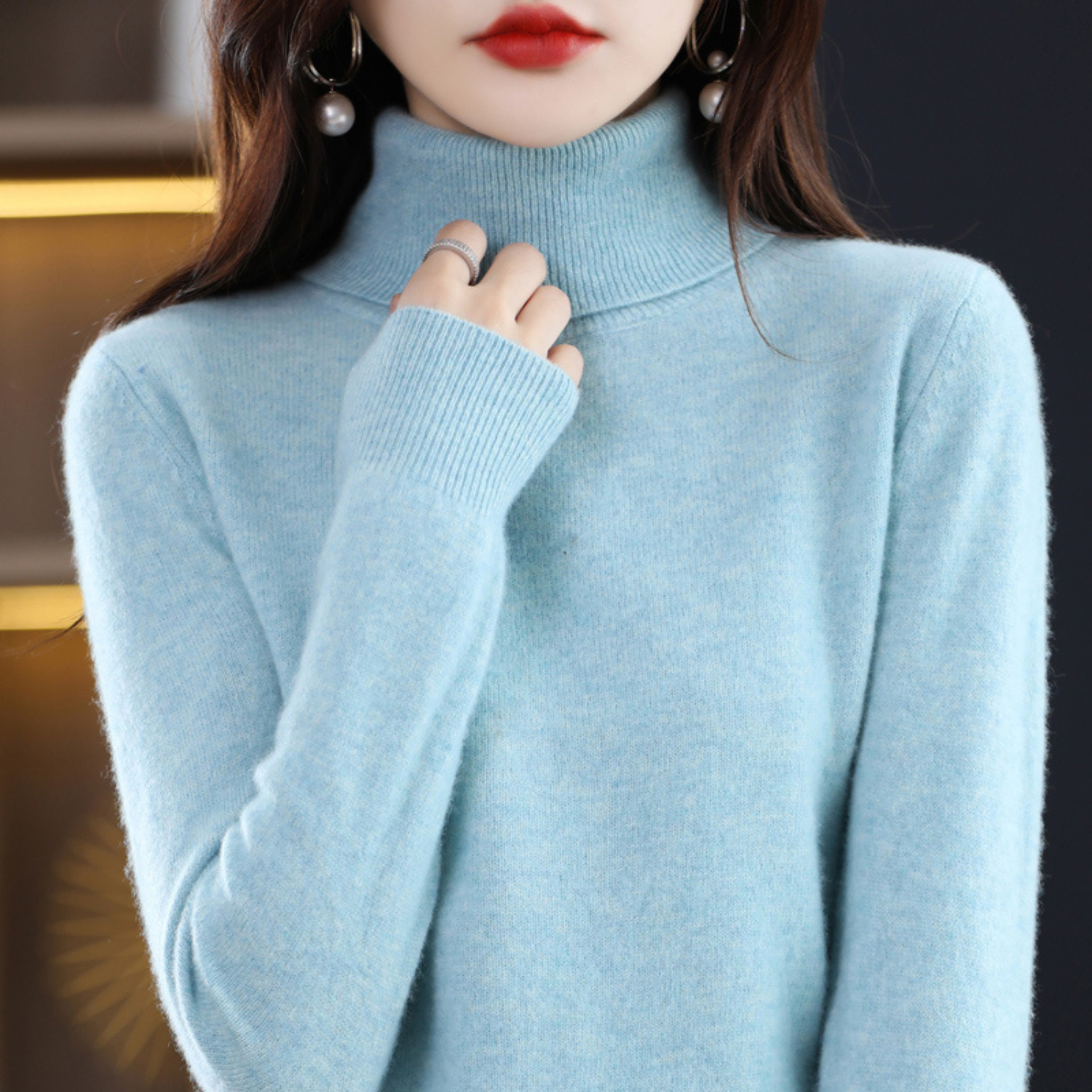 Turtleneck Sweater Soft Knit Roll-Neck