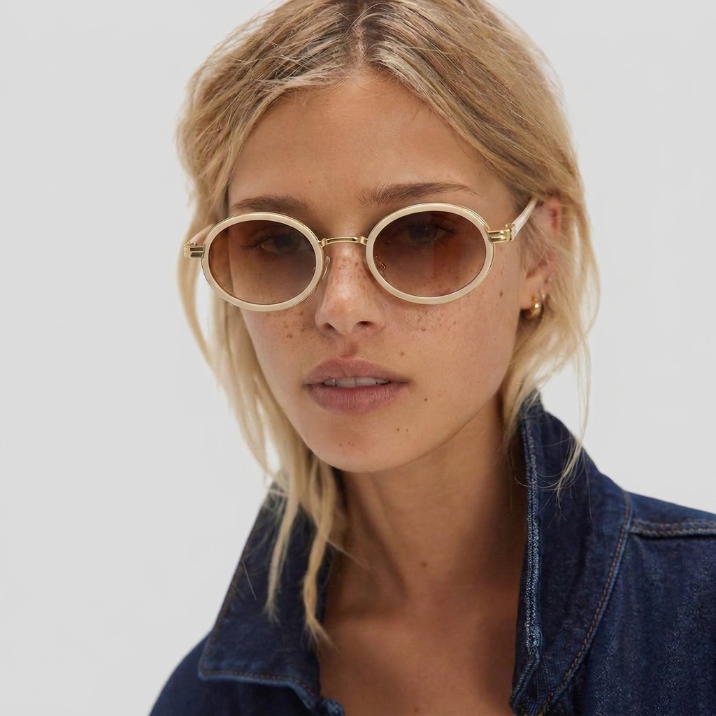 Icon Oval Sunglasses with Gold Detailing