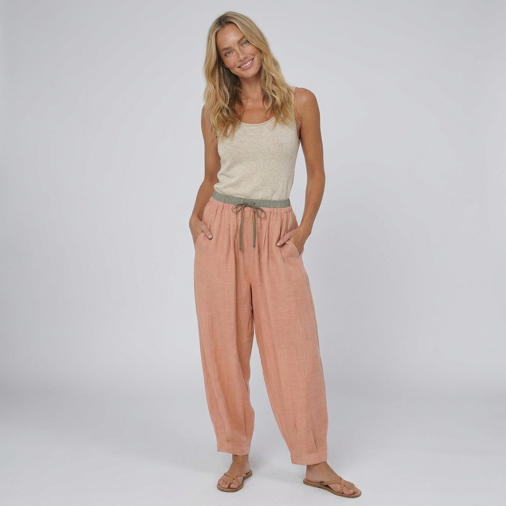 Linen Pants With Relaxed Tapered Fit