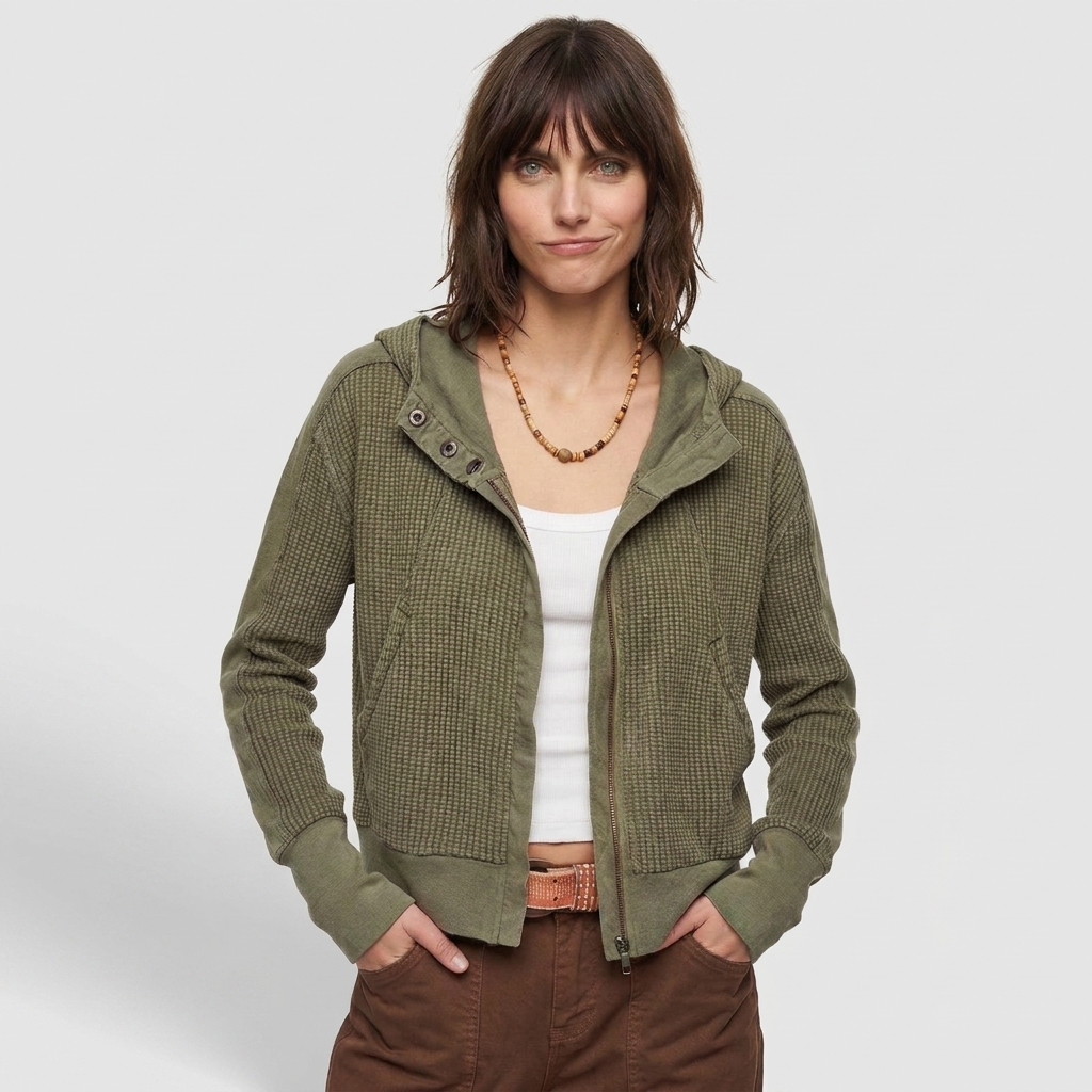 Oversized Cotton Hoodie Cropped Waffle