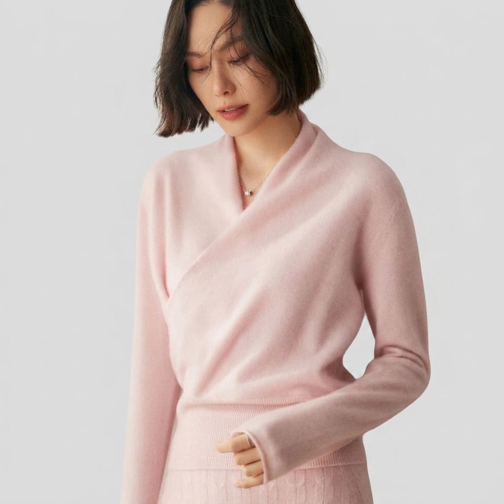 Cashmere Sweater with Crossover Collar