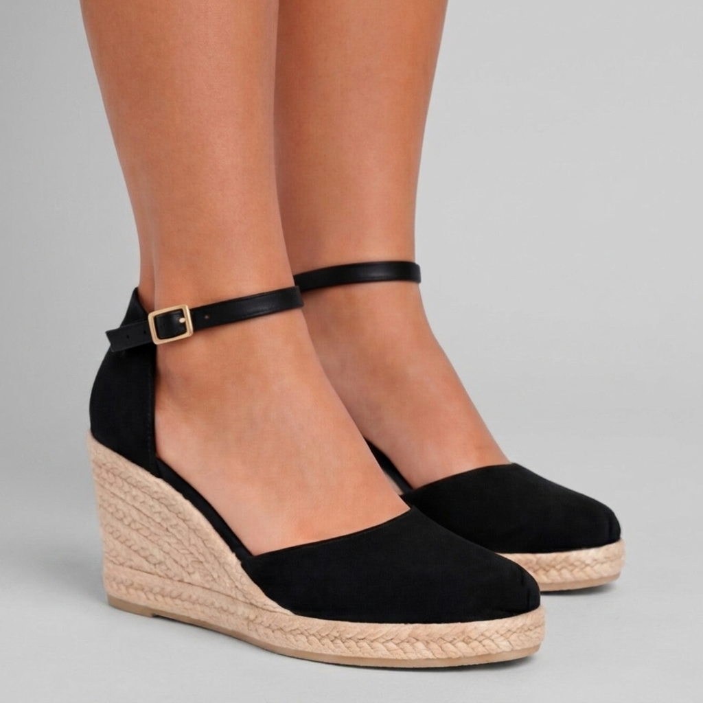 Black Wedge Sandals (Women)