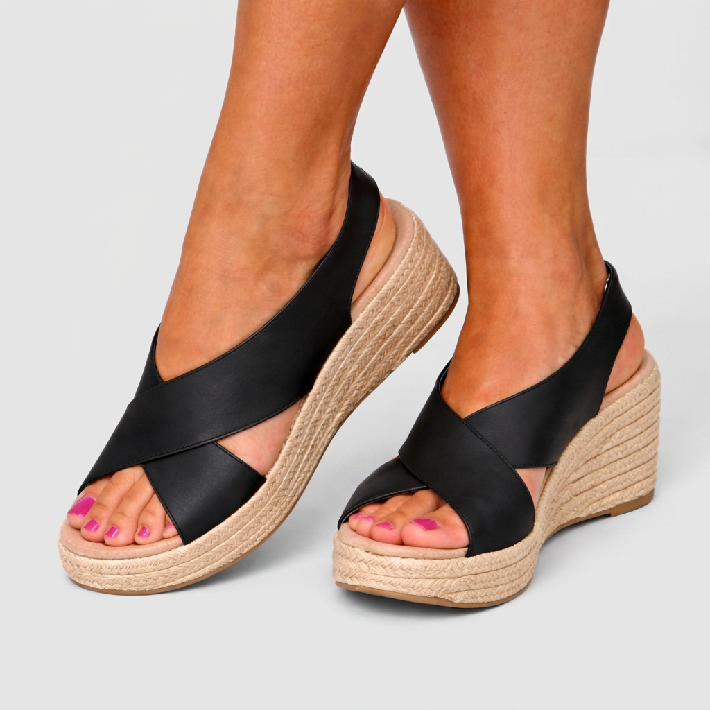 Espadrille Sandals with Cushioned Wedge Sole