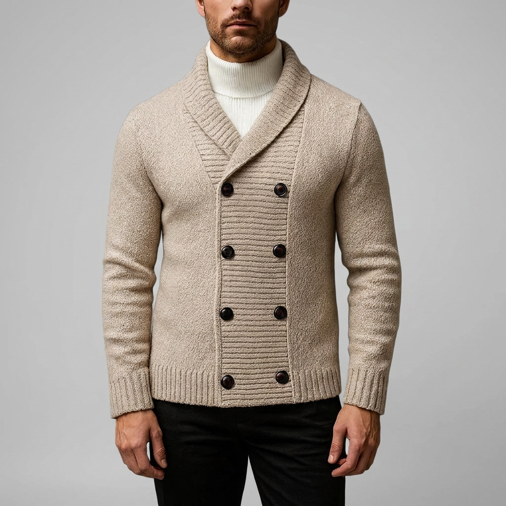 Wool-Blend Knit Cardigan Double-Breasted