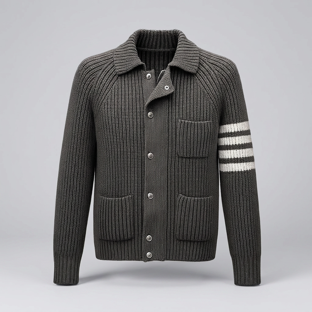 Knit Cardigan Ribbed Viscose-Wool Blend