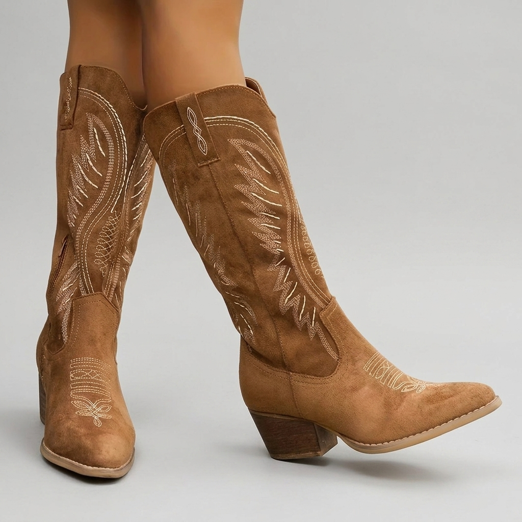 Western Cowboy Boots With Block-Heel
