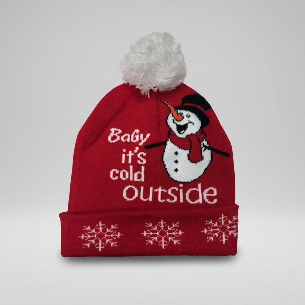 Pom-Pom Beanie Snowflake Knit Winter