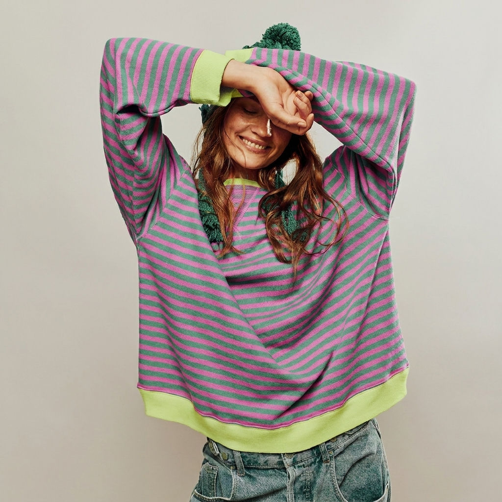 Striped Sweatshirt Relaxed Crew-Neck Top