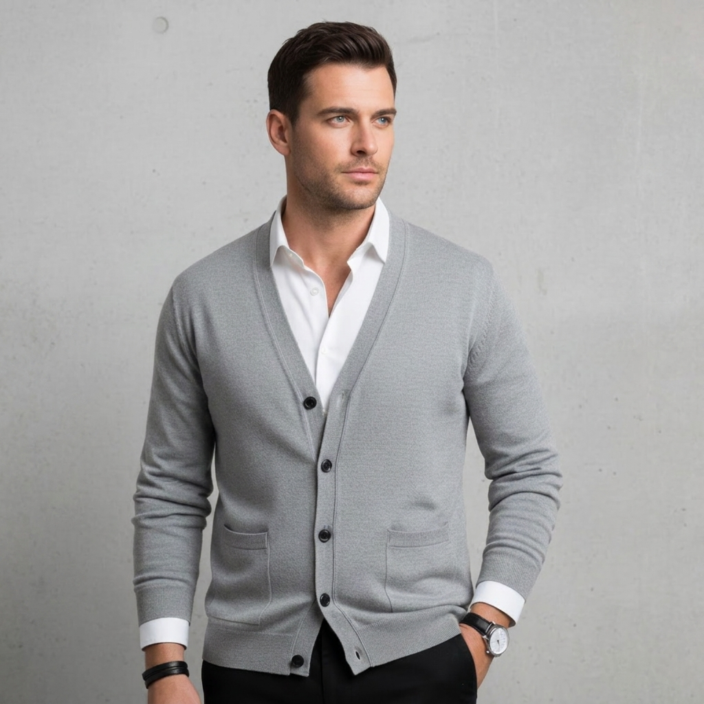 V-Neck Cardigan Button Front Knit Layer