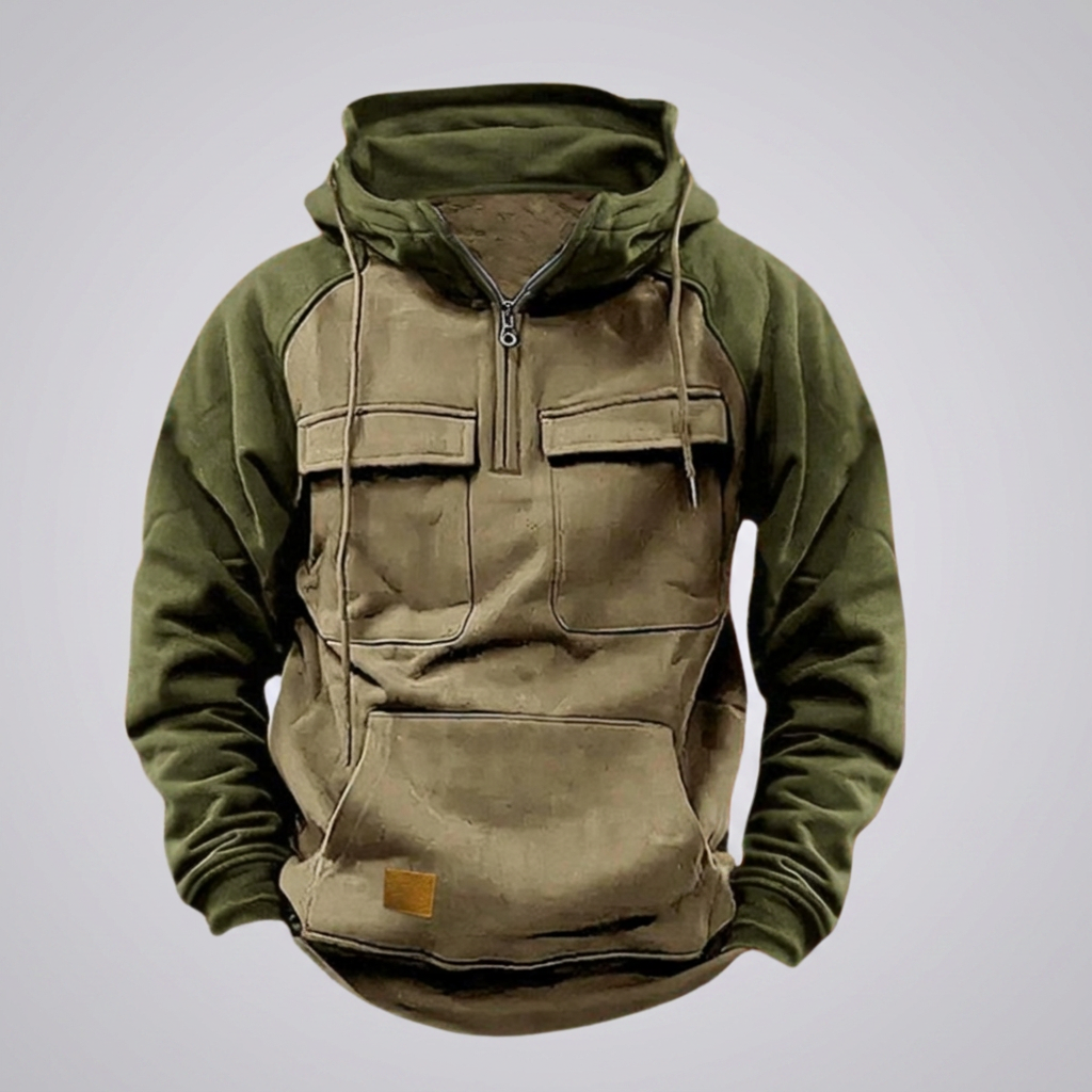 Colour Block Hoodie Quarter Zip Cotton Blend