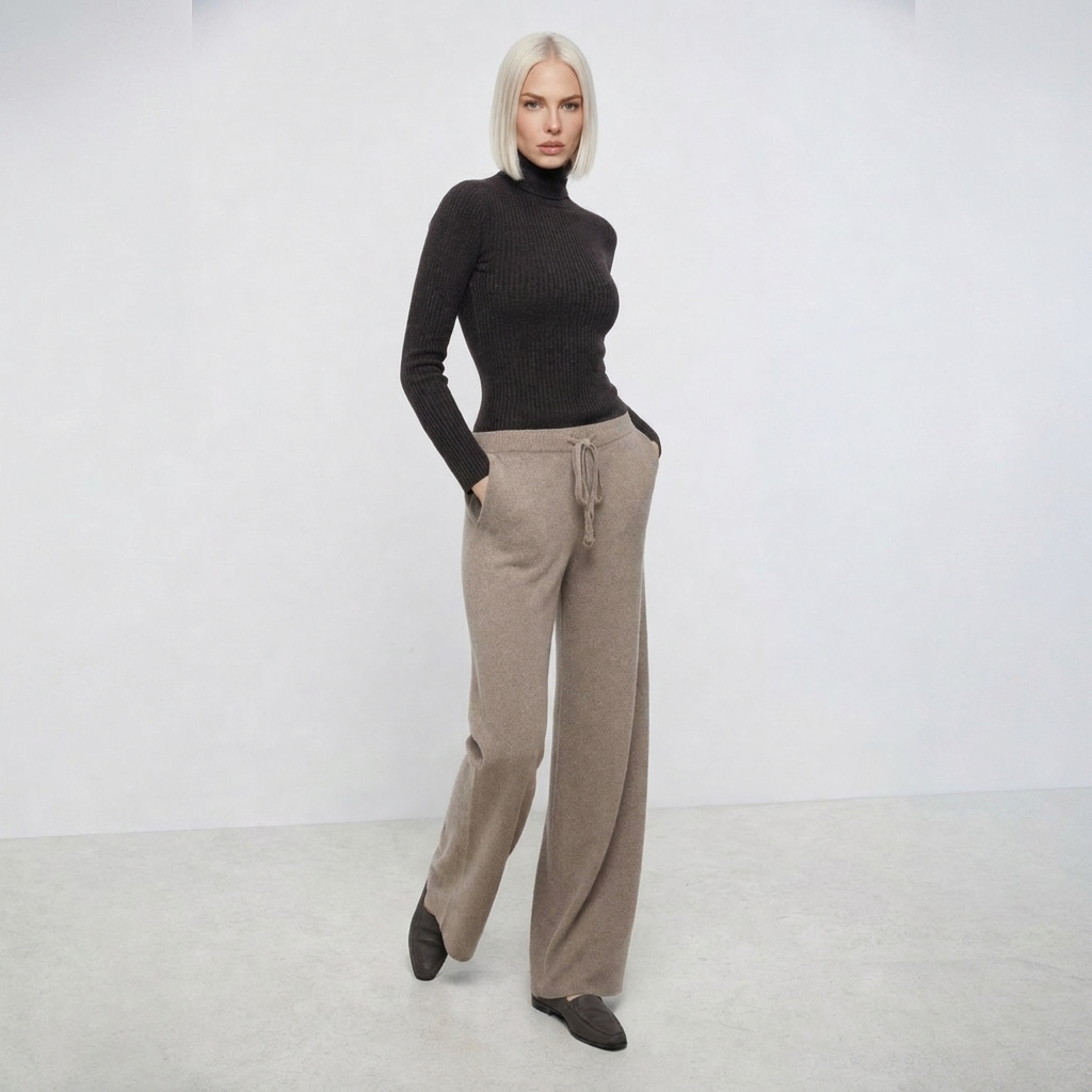 Knit Trousers Wide Leg High Waist