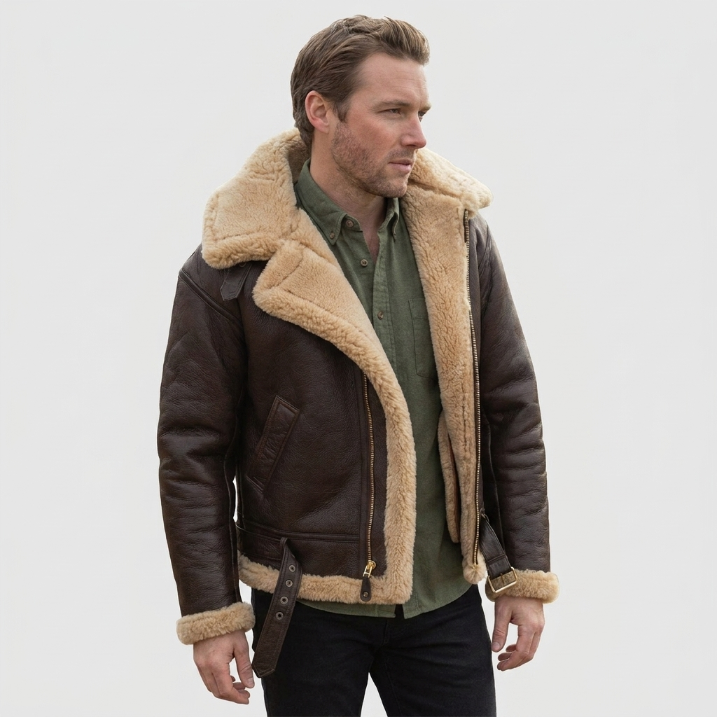 Aviator Jacket Leather-Look Shearling Collar