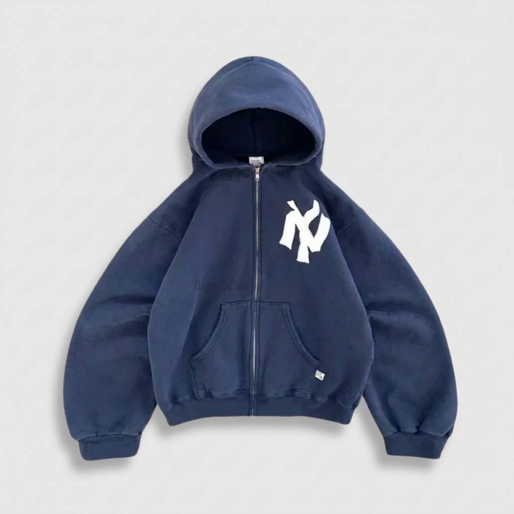 Zip Hoodie Embroidered City Graphic Cotton