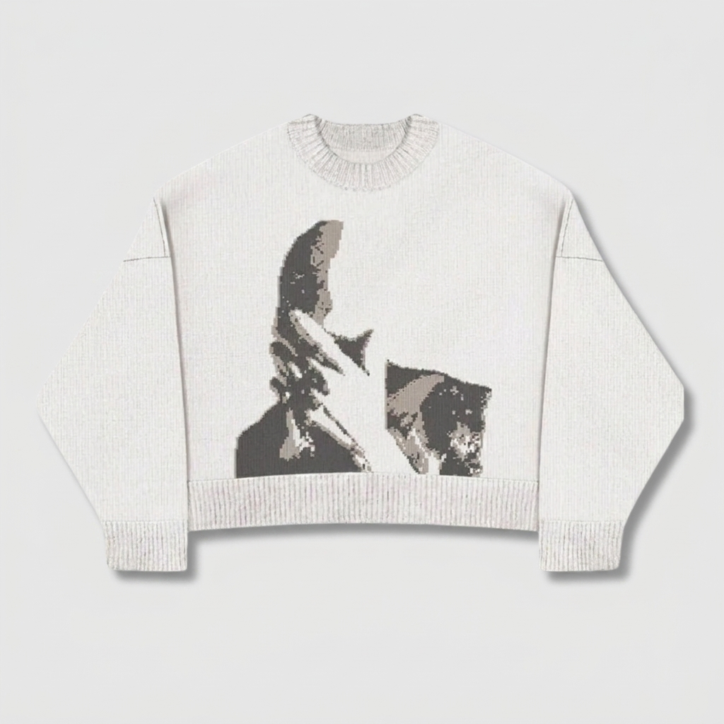 Knit Sweater Relaxed Crew Neck Cotton