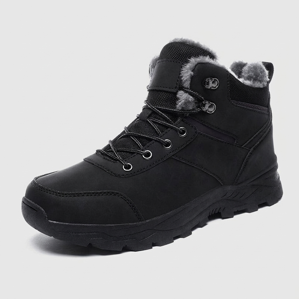 Winter Boots Leather-Look Waterproof Lace-Up