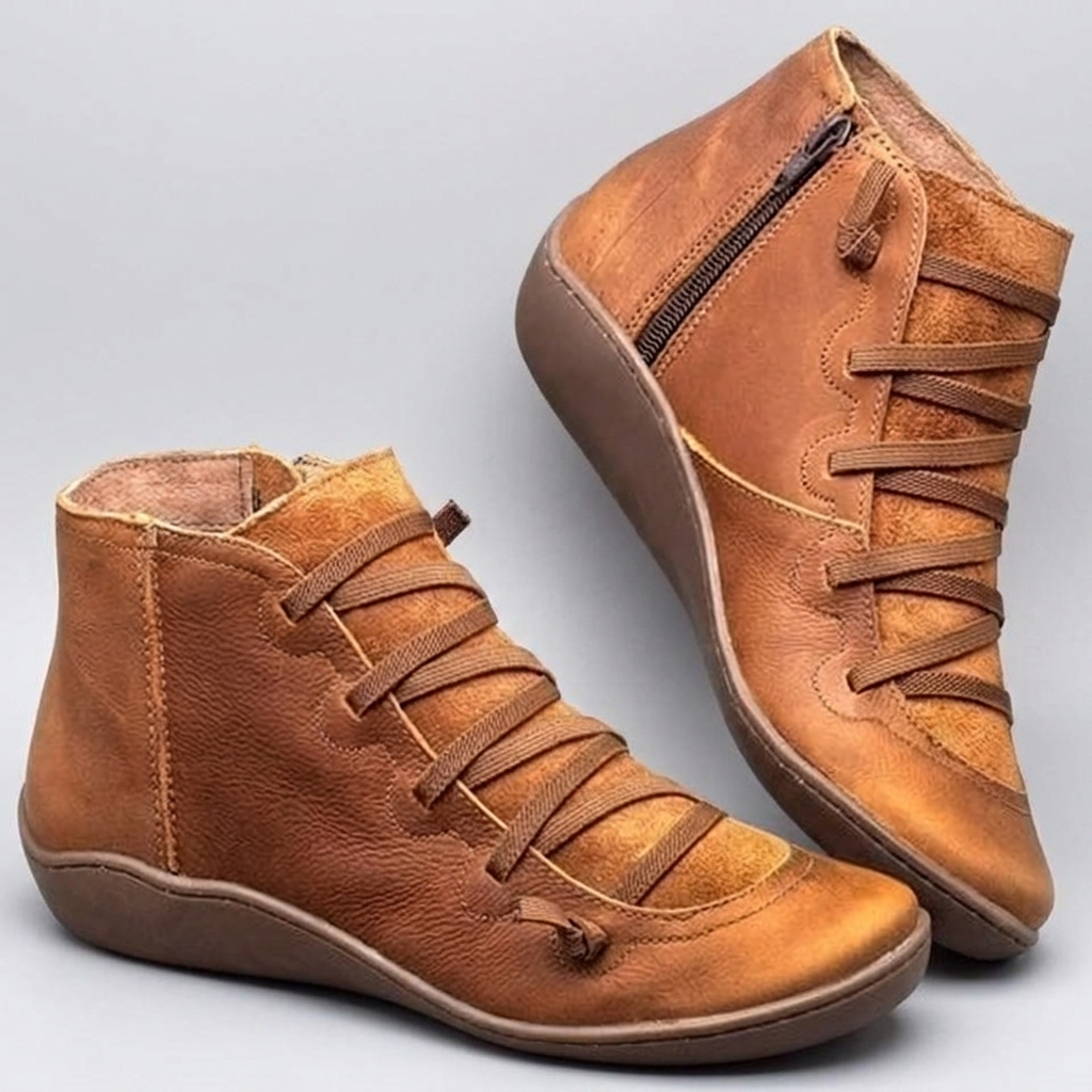 Ankle Boots Leather-Look Barefoot Flat Sole