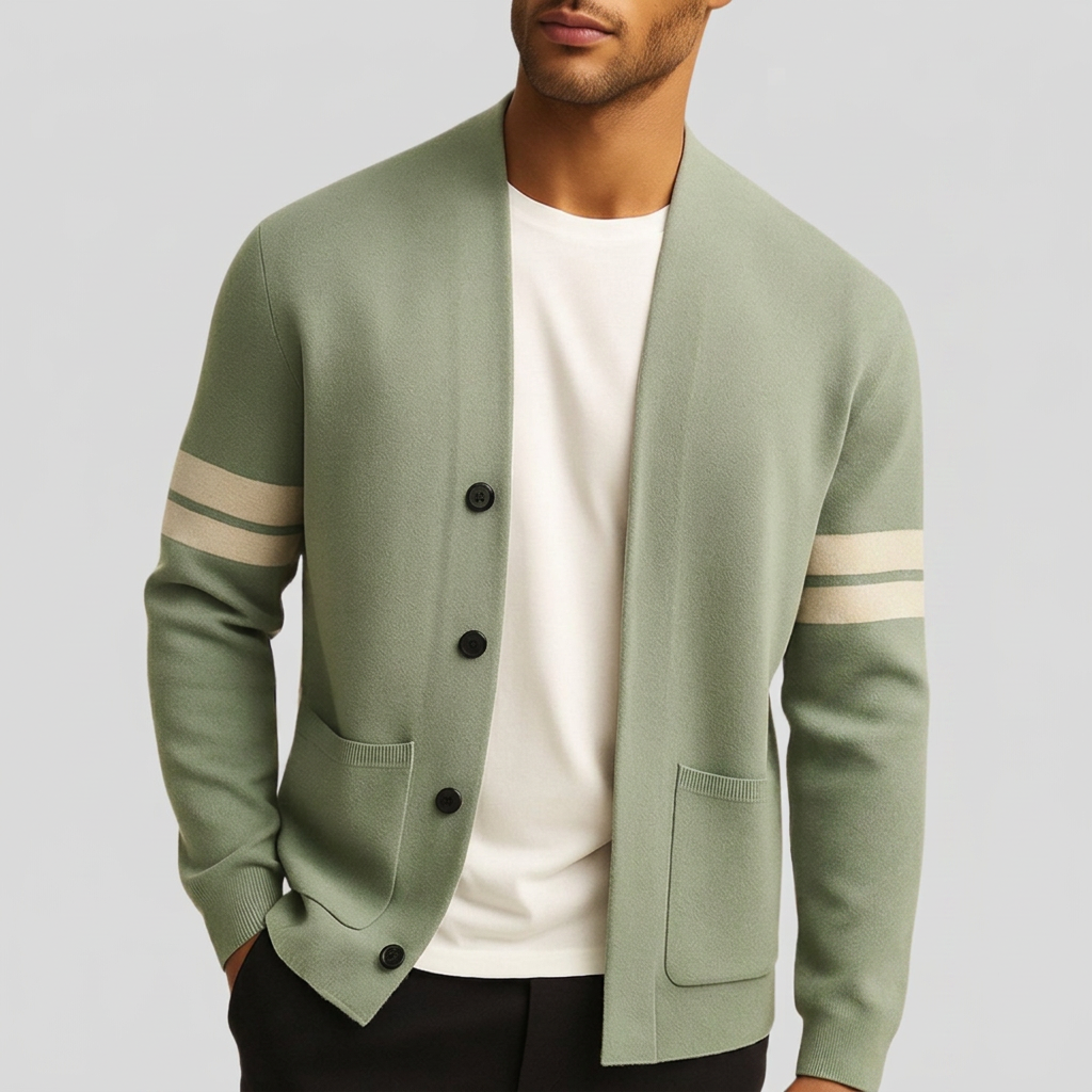 Cardigan Knitted Striped Sleeve Button Front