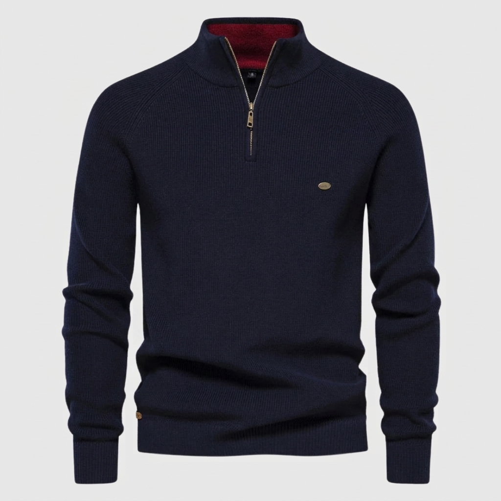 Half Zip Jumper Ribbed Sleeves Stand Collar