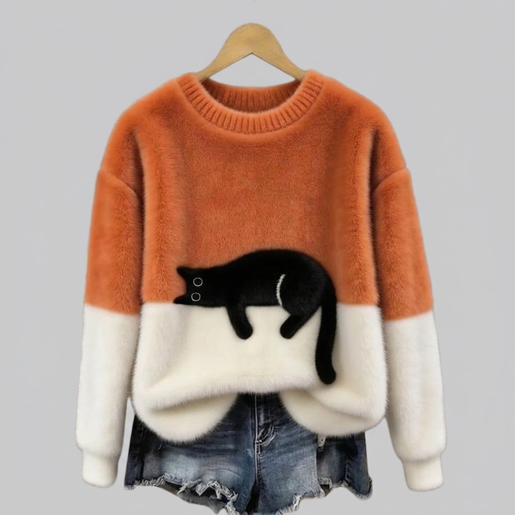 Jumper Cat Motif Relaxed Crew Neck