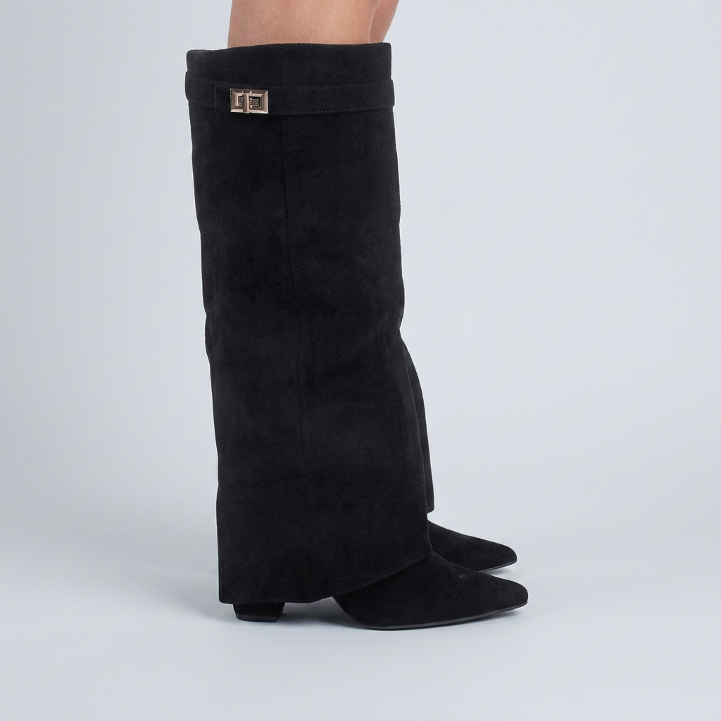 Ankle Boots Suede-Look Gold Hardware Detail