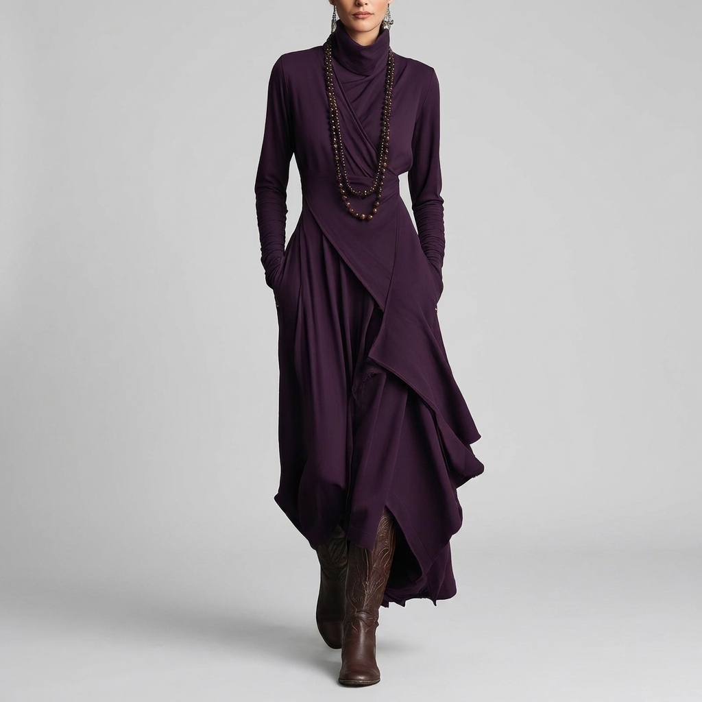 Dress Draped Elegant Long Sleeve