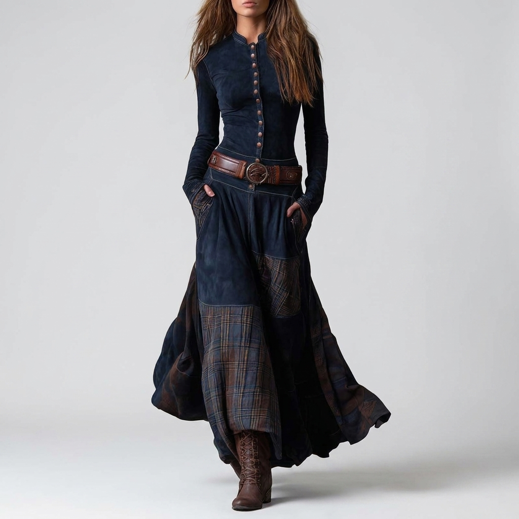 Dress Belted Waist Collared Midi