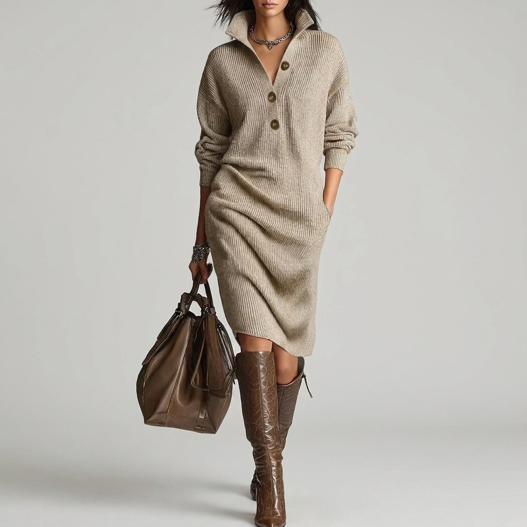 Sweater Dress Ribbed Knit Elegant