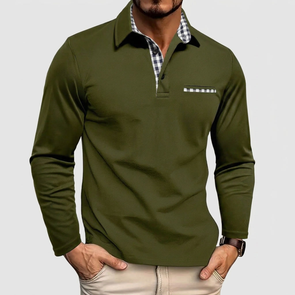 Polo Shirt Long Sleeve Ribbed Collar