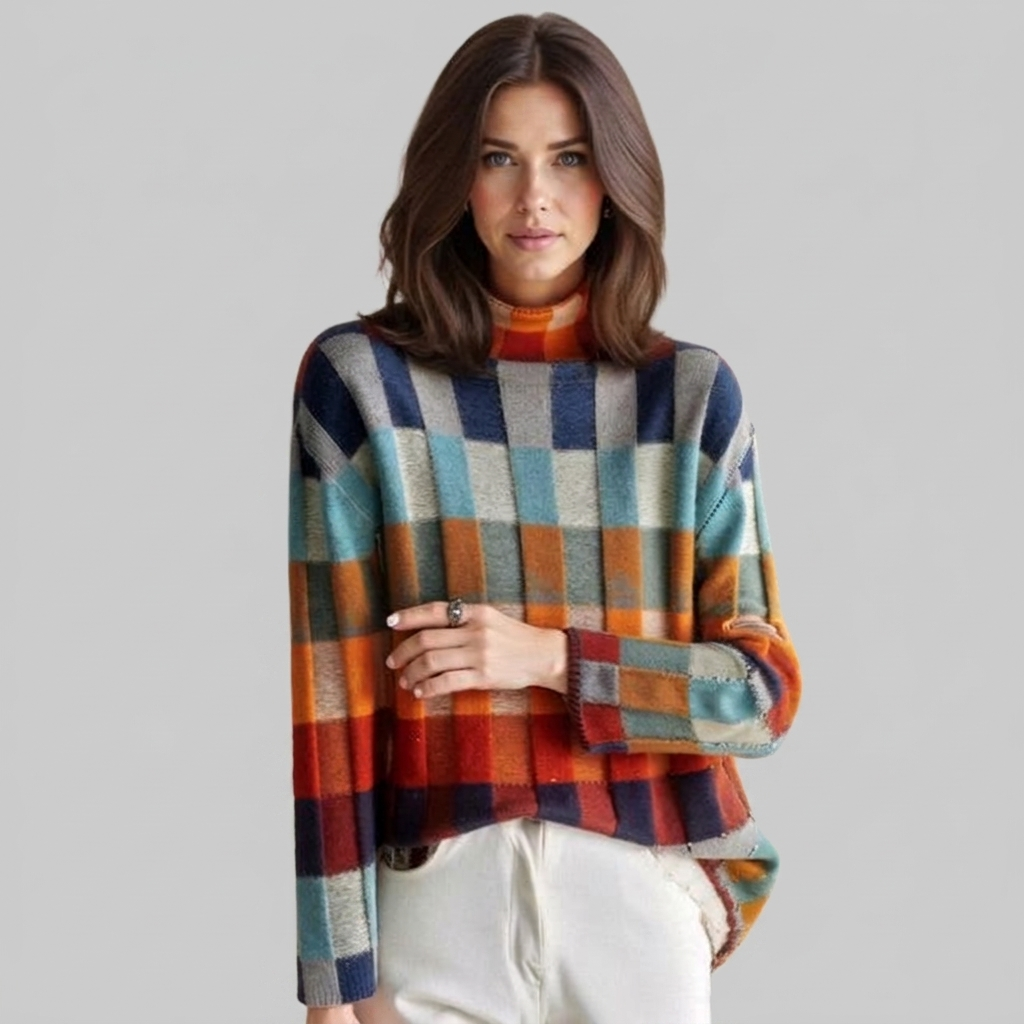 Turtleneck Jumper Patchwork Soft Knit