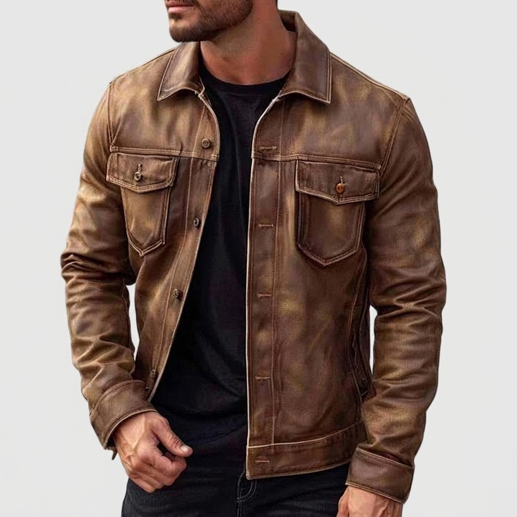 Leather-Look Jacket Vintage Single Button