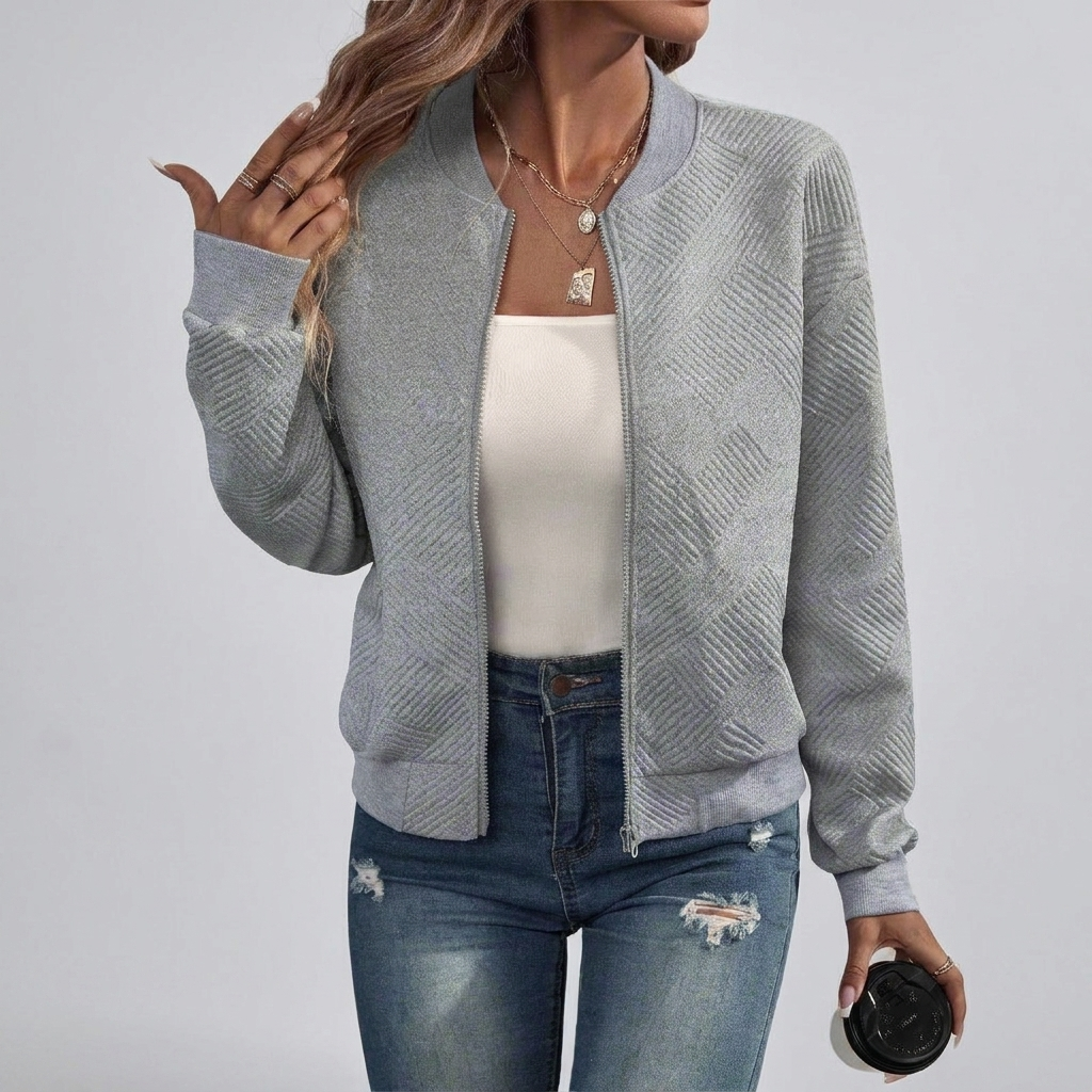 Bomber Jacket Lightweight Geometric Pattern Casual