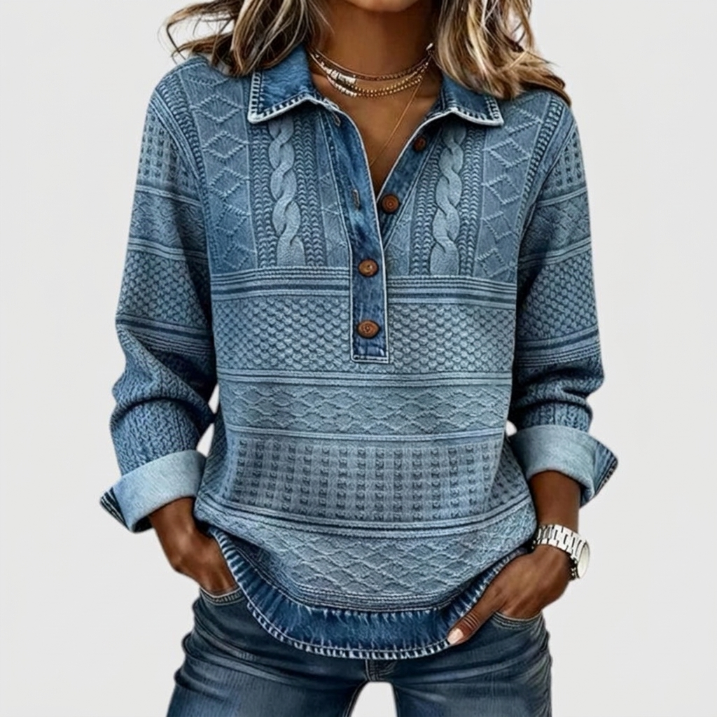 Sweatshirt Half Button Placket Textured Finish