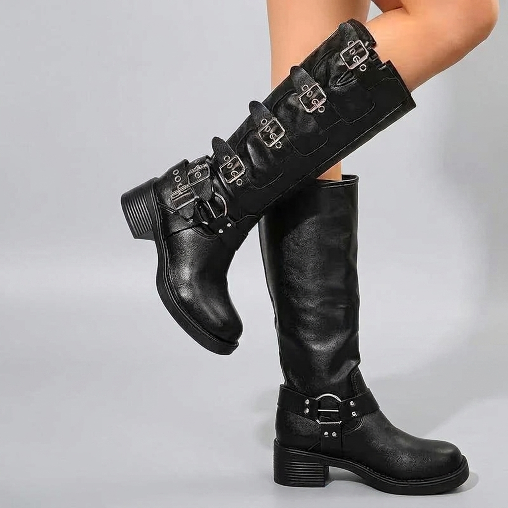 Biker Boots Buckle Detail Chunky Sole