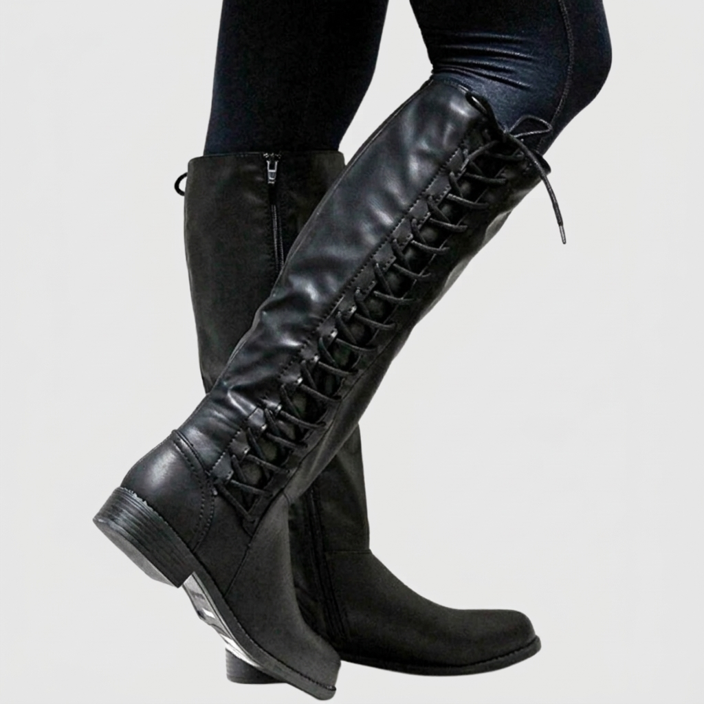 Knee High Boots Leather-Look Block Heel