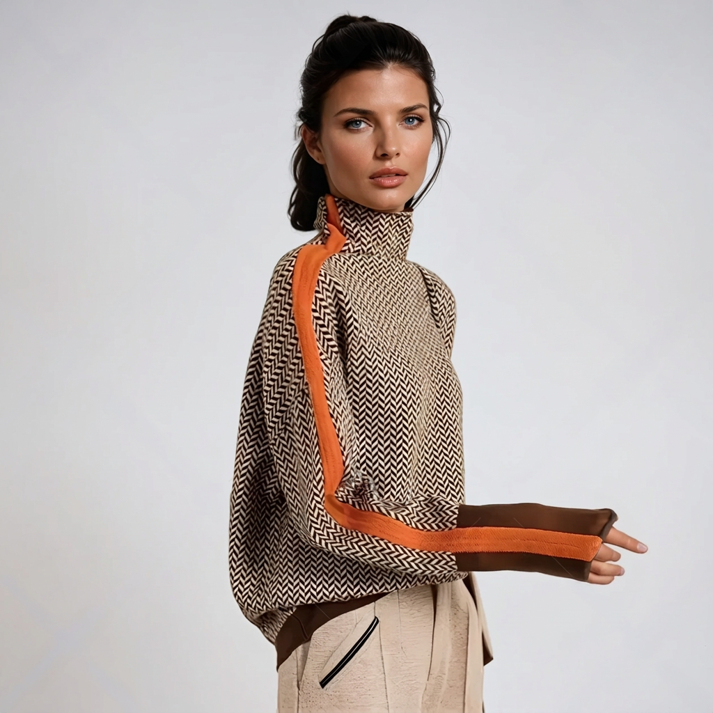 Turtleneck Jumper Contrast Stripes Soft Knit