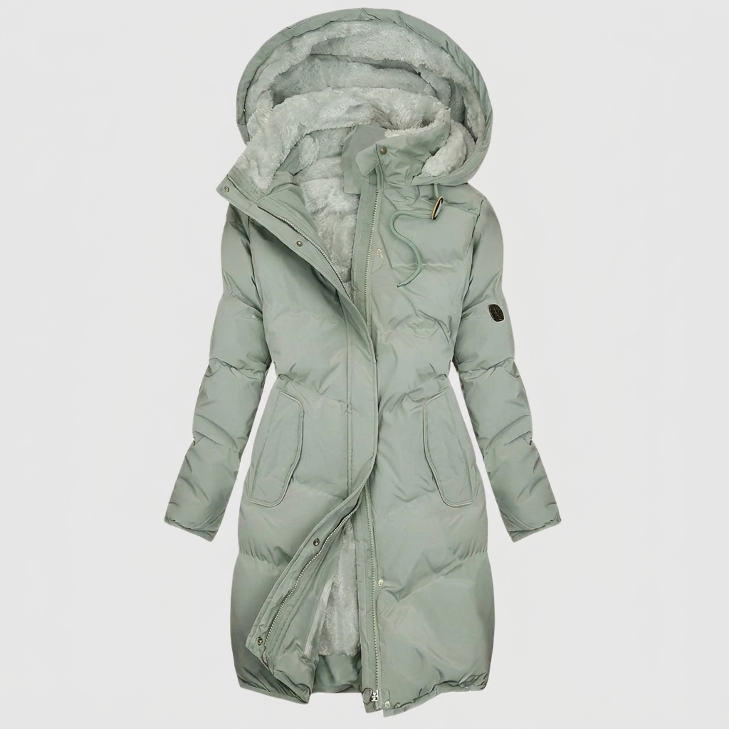 Quilted Coat Hooded Long Tailored Cut