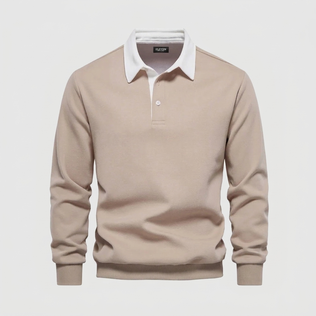 Sweatshirt Polo Collar Button Placket Cotton