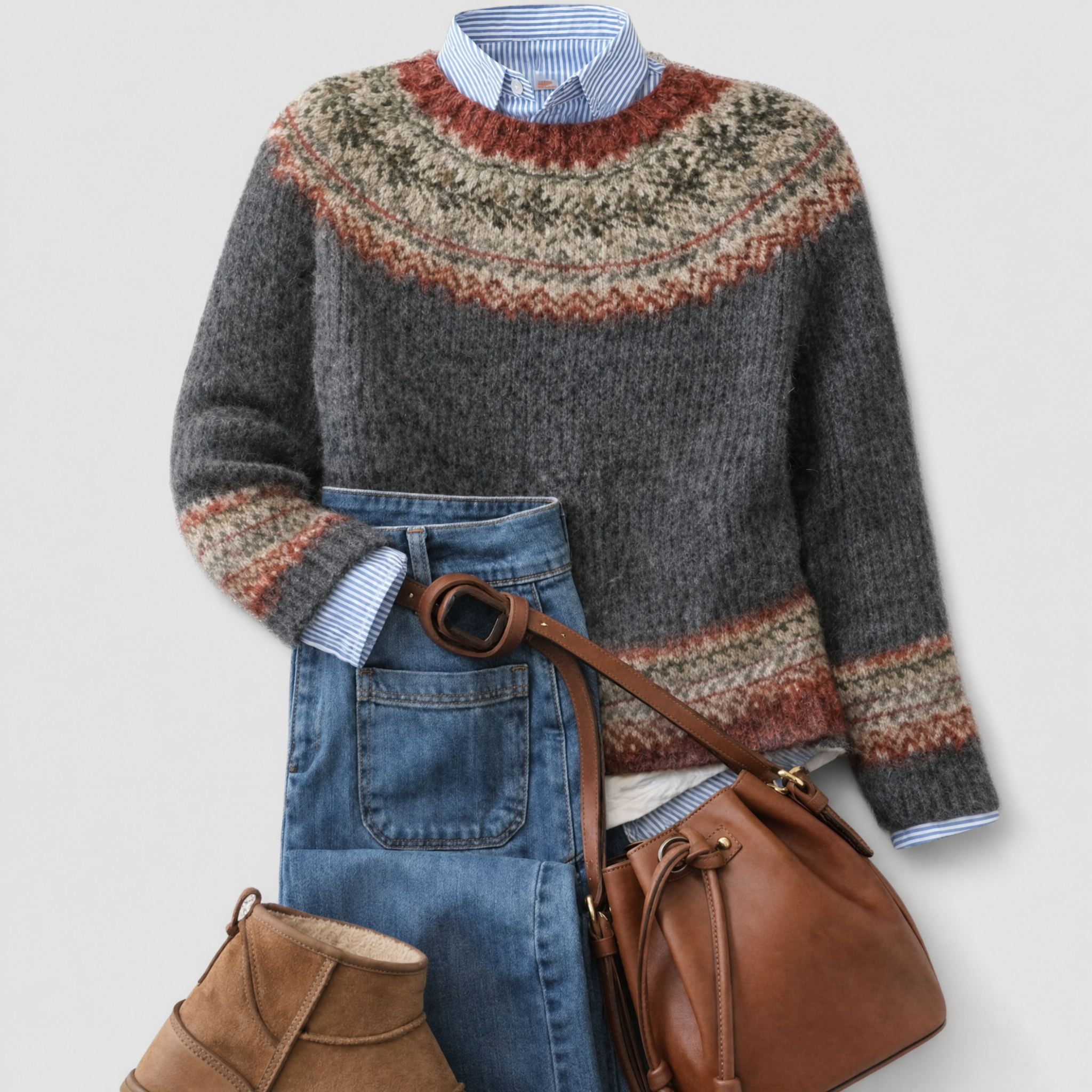 Jumper Nordic Knit Relaxed Crew Neck