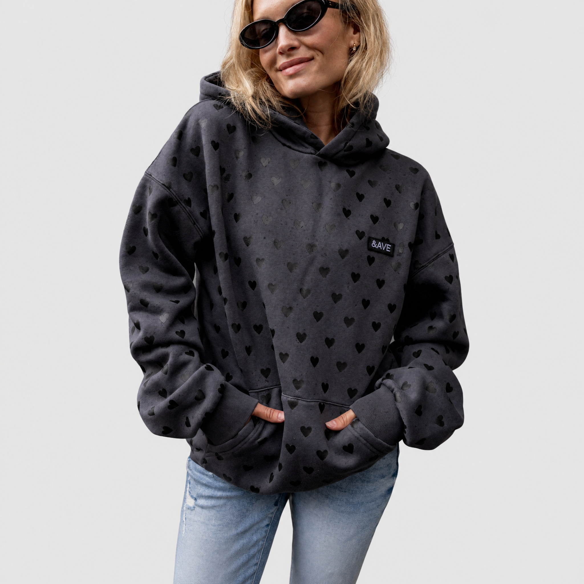 Hoodie Fleece Lined Heart Print Cotton