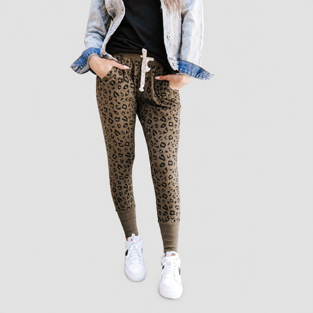 Joggers Skinny Fit Leopard Print Stretch