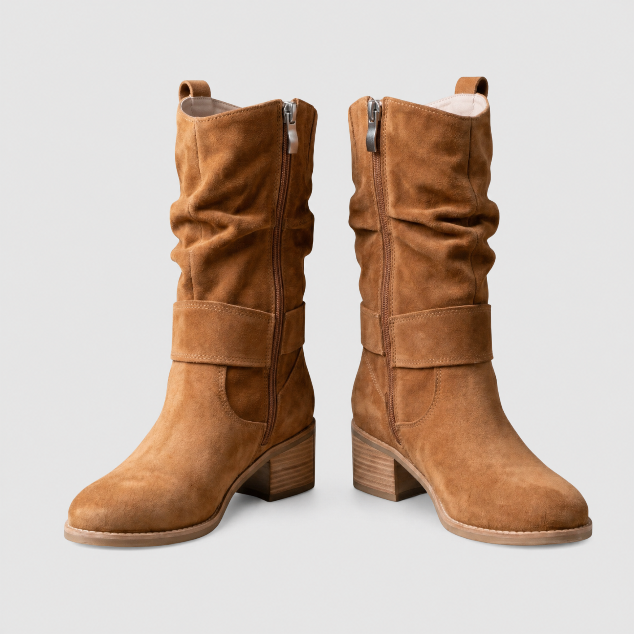 Ankle Boots Suede-Look Slouchy Side Zip