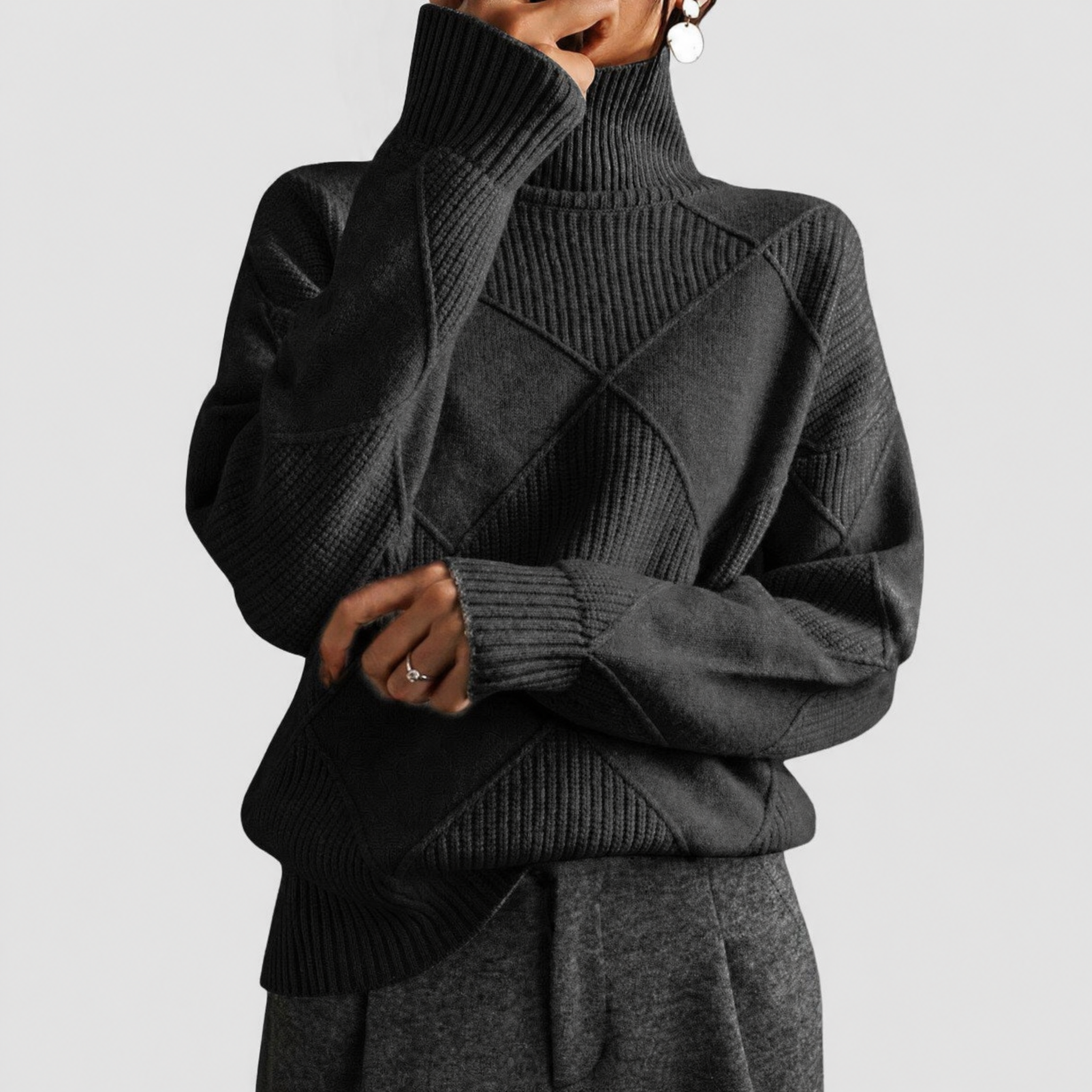 Jumper Ribbed Turtleneck Soft Knit Oversized