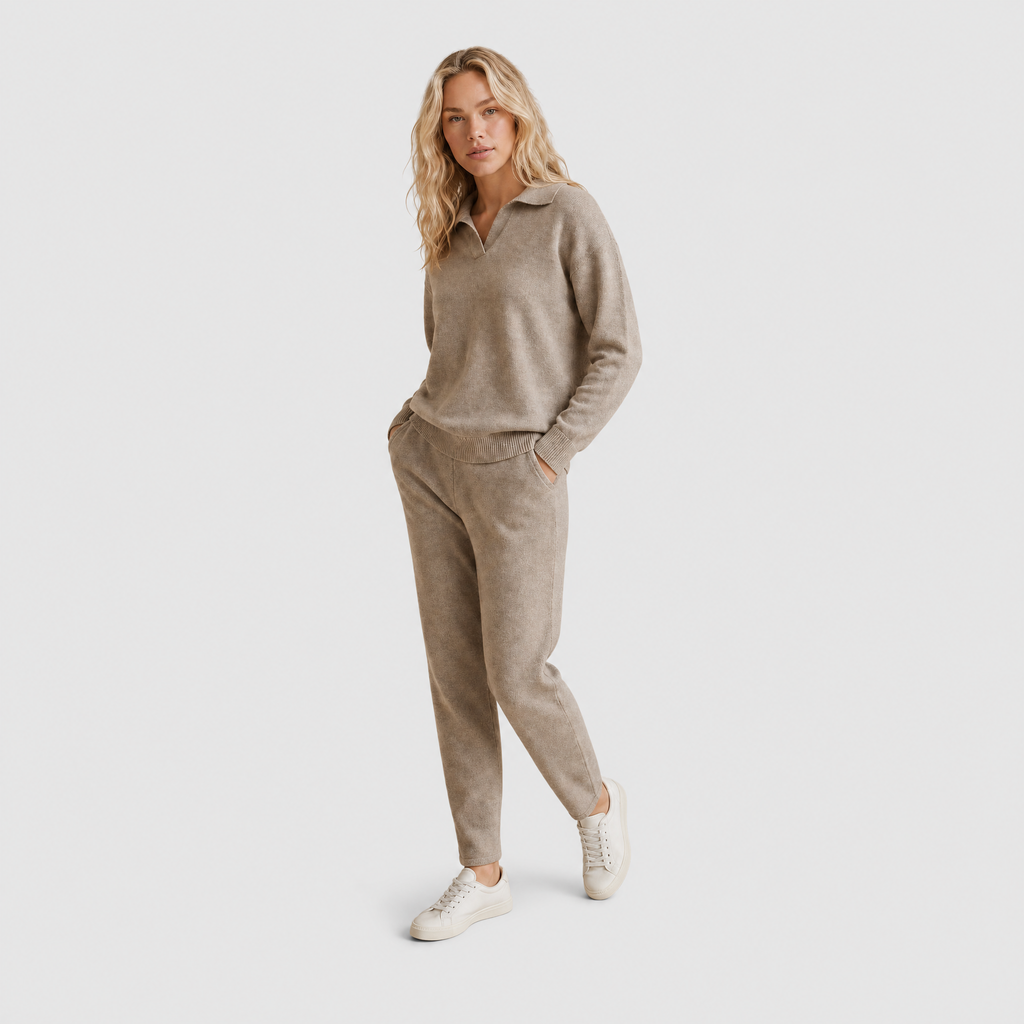 Knit Set Polo Collar Harem Trousers