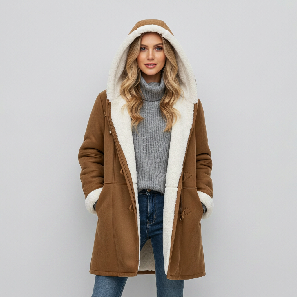 Hooded Coat Toggle Closure Plush Lining
