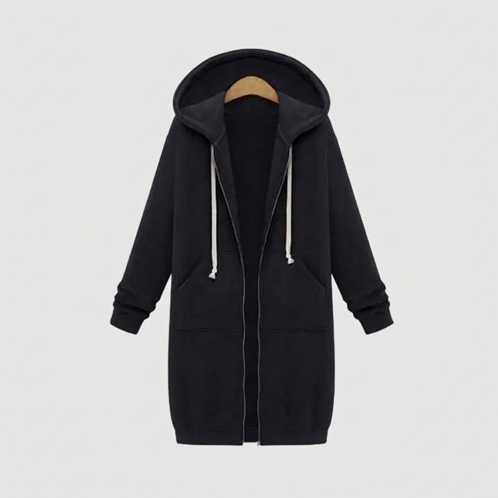 Hoodie Longline Full Zip Patch Pockets