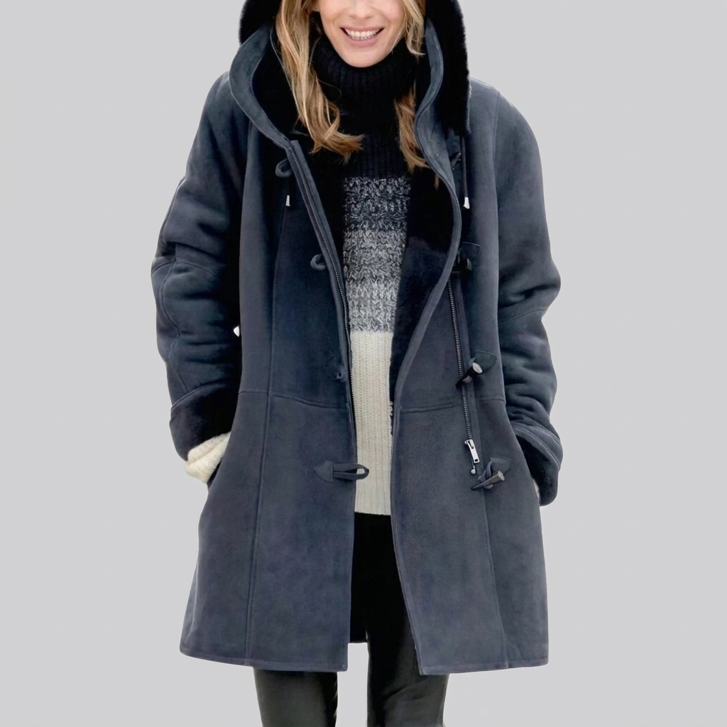Hooded Coat Wool Blend Knee Length
