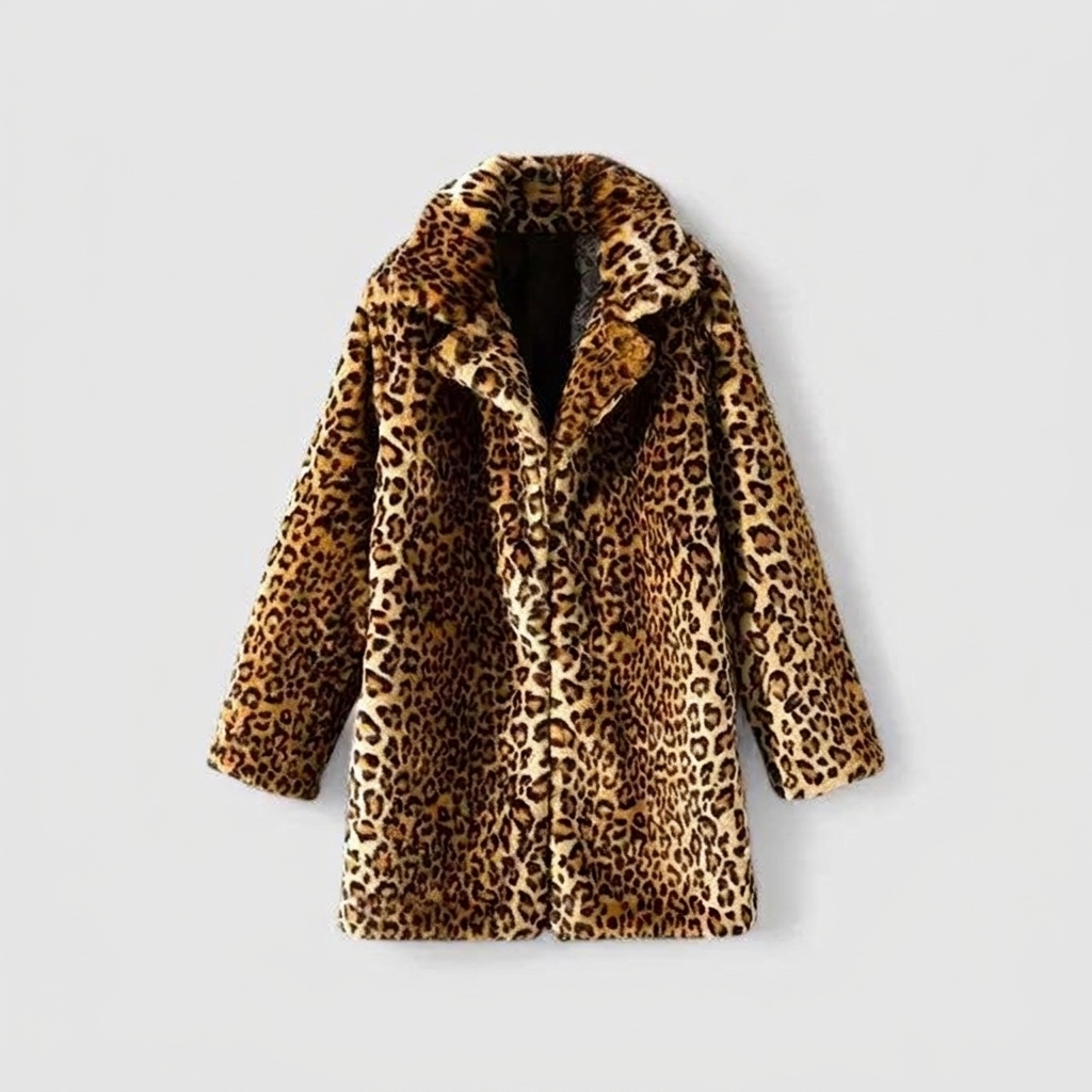 Coat Faux Fur Leopard Print Quilted