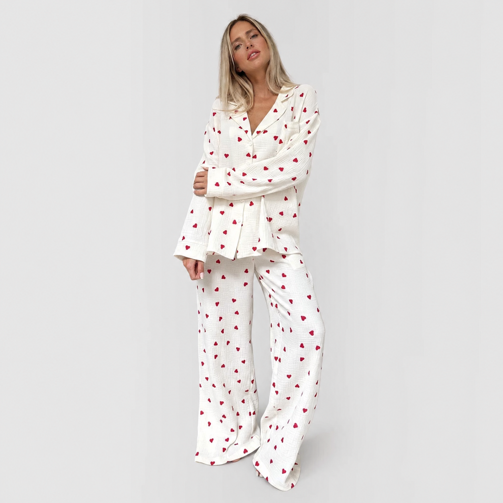 Pyjama Set Heart Print Wide Leg