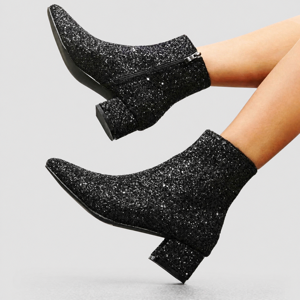 Ankle Boots Glitter Block Heel