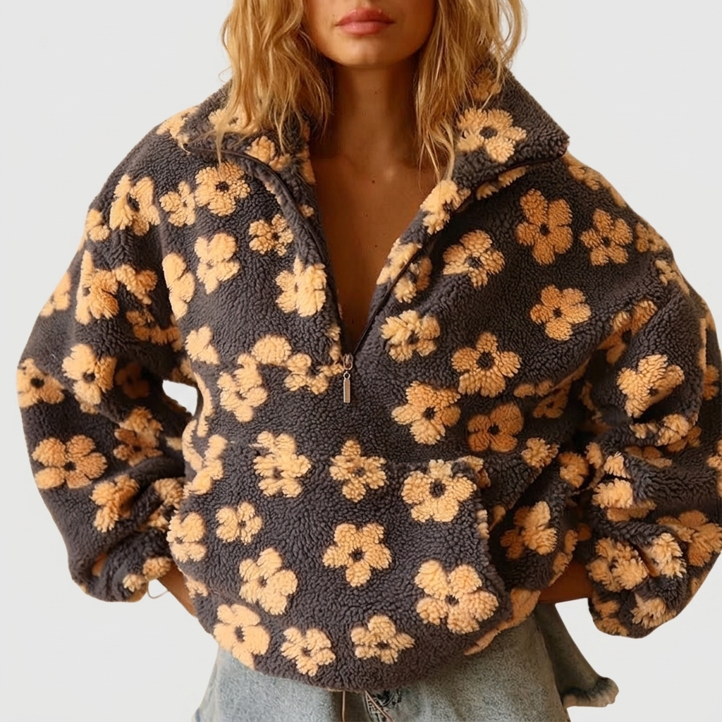 Teddy Fleece Jacket Floral Half Zip